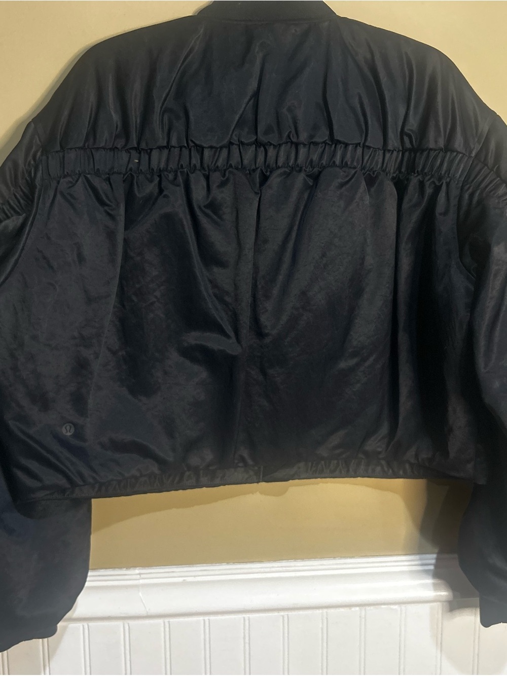 lululemon athletica Navy Satin Bomber Jacket with Back Shirring